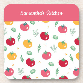 Posavasos Cocina del patrón de tomate rosa rojo y amarillo