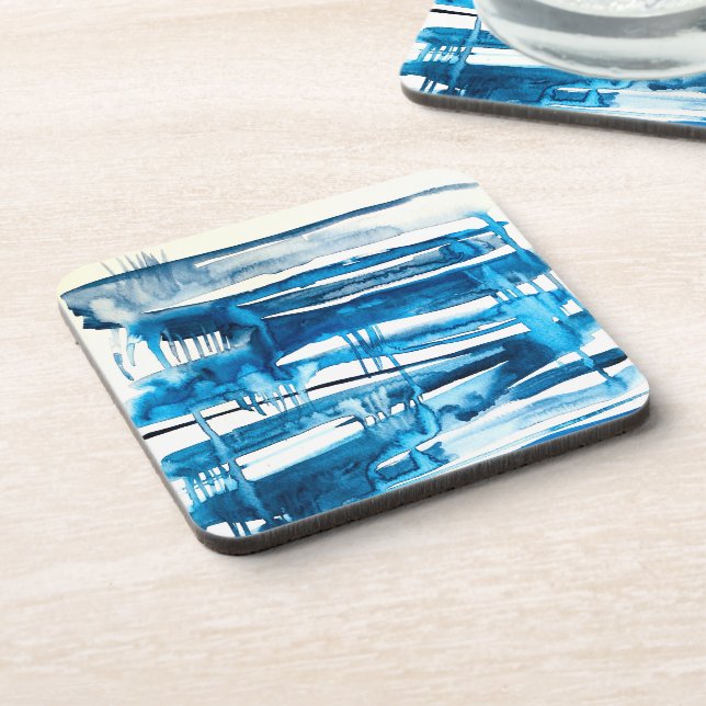 Posavasos Cocitos de acuarela de arte abstracto azul (Lado Izquierdo)