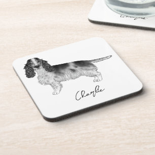 Posavasos Cocker Spaniel en negro y blanco & texto personali