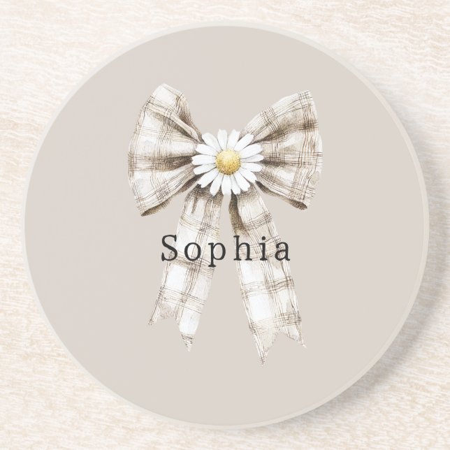 Posavasos Cocoa Cream White Bow Daisy Flowers   (Frente)