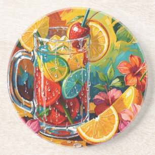 Posavasos Cóctel de Verano Tropical Pintura al Óleo Impasto