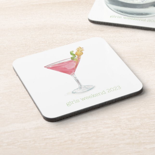 Posavasos Cóctel rosa cosmopolita acuarela (Lado Izquierdo)