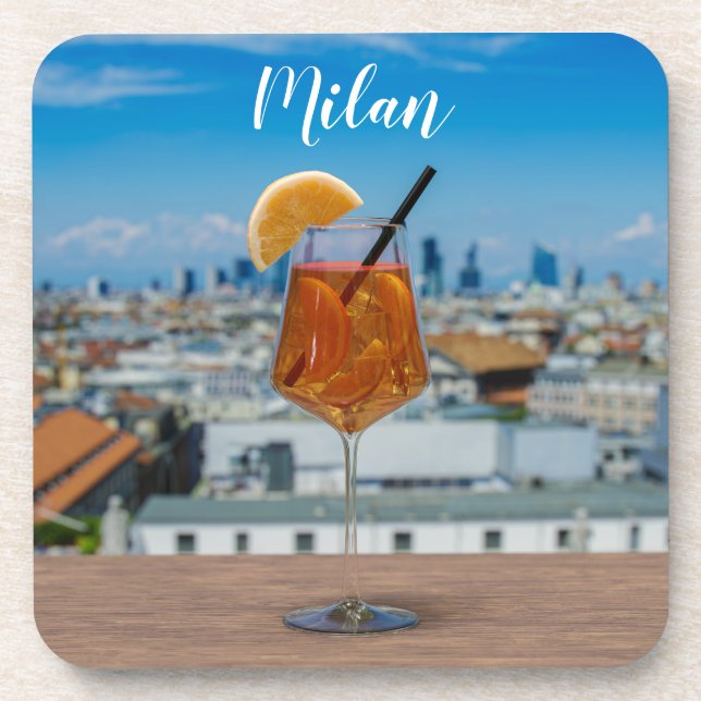 Posavasos Cóctel Spritz en una mesa con vistas a Milán (Frente)