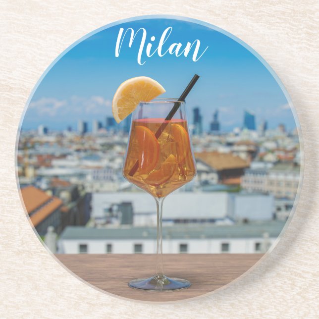 Posavasos Cóctel Spritz en una mesa con vistas a Milán (Frente)