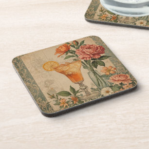 Posavasos Cóctel y flor vintage