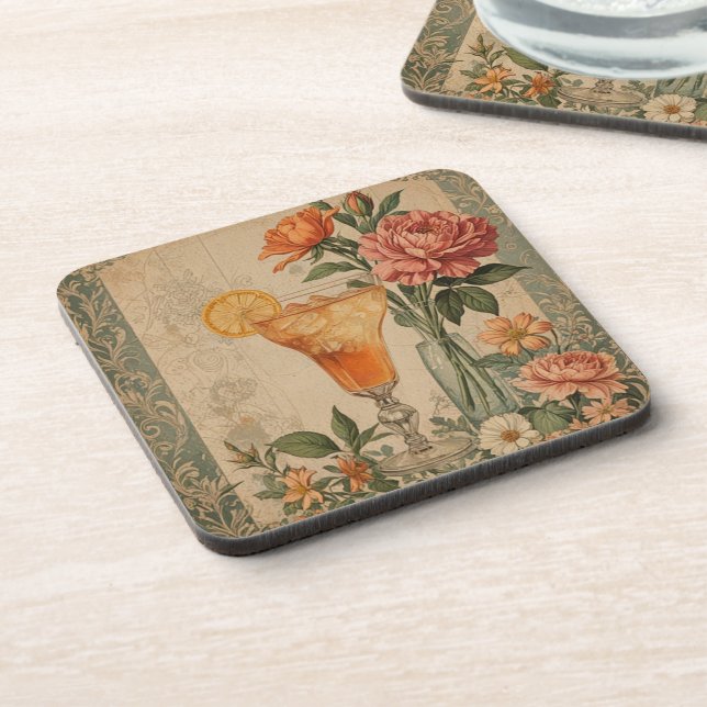 Posavasos Cóctel y flor vintage (Lado Izquierdo)