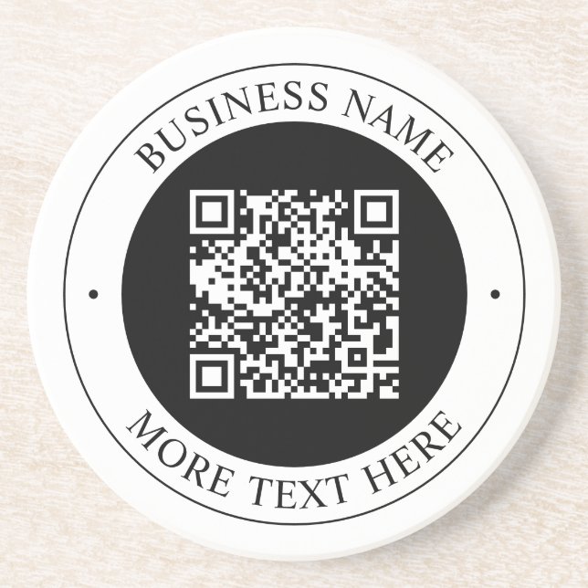 Posavasos Código QR con nombre de empresa editable texto cir (Frente)