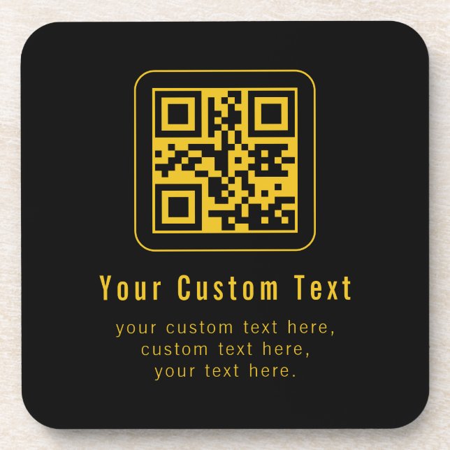 Posavasos Código QR editable y plantilla de texto | Negro y  (Frente)