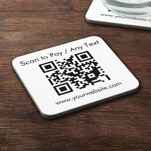 Posavasos Código QR personalizado / Texto Corcho cuadrado bl