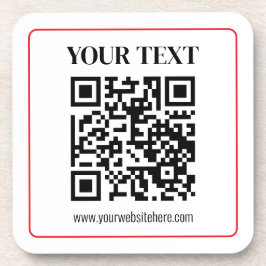 Posavasos Código QR simple en blanco y negro con borde rojo