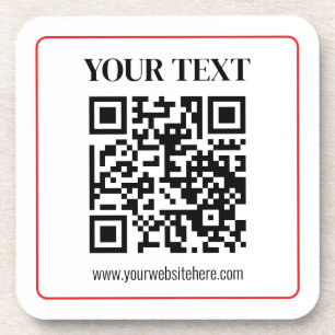 Posavasos Código QR simple en blanco y negro con borde rojo