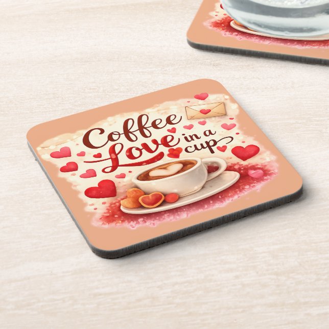 Posavasos Coffee Love in a Cup Coffee Lover Valentine Brown  (Lado Izquierdo)
