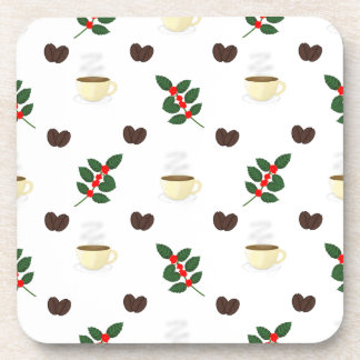 Posavasos Coffee Pattern with Beans, Cups, and Coffee trees