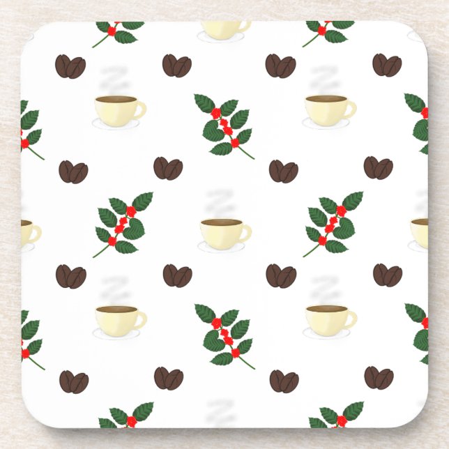 Posavasos Coffee Pattern with Beans, Cups, and Coffee trees (Frente)