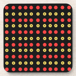 Posavasos Coginetes amarillos y círculos rojos sobre negro