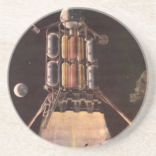 Posavasos Cohete de ciencia ficción vintage despegando del p