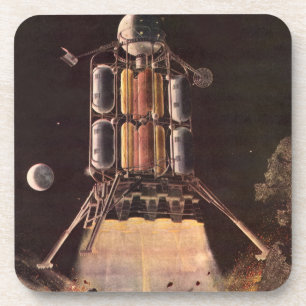 Posavasos Cohete de ciencia ficción vintage despegando del p