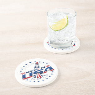 Posavasos Cohete Retro Hecho en EE. UU. Insignia Patriótica