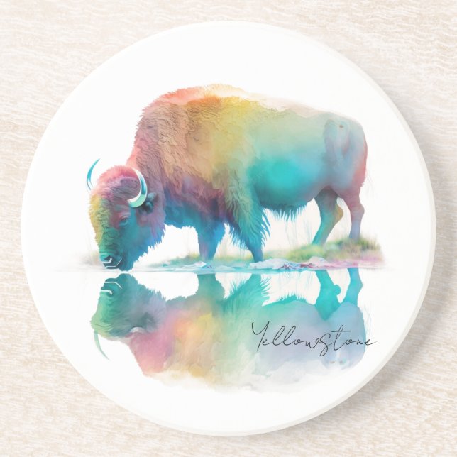 Posavasos Cojín de arenisca de Yellowstone Bisonte (Frente)