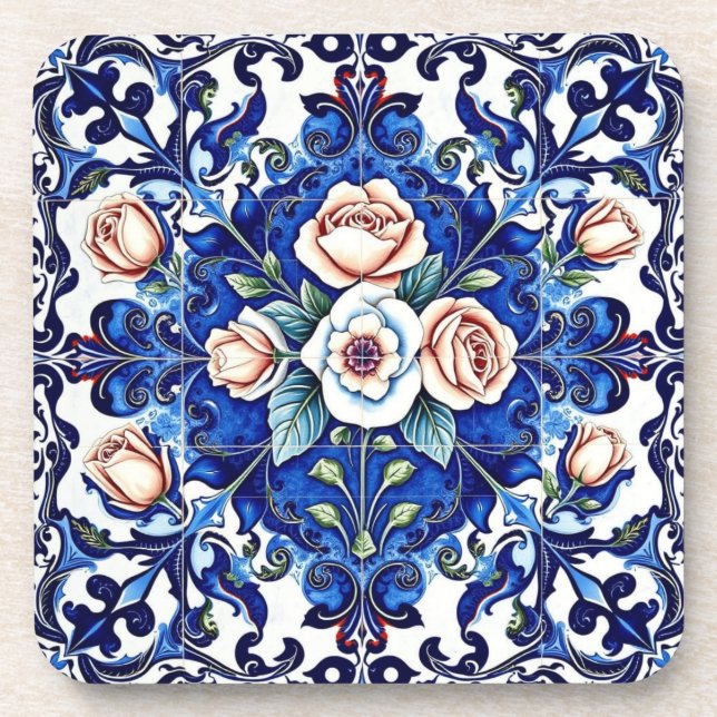 Posavasos cojín de mosaico de rosa real (Frente)