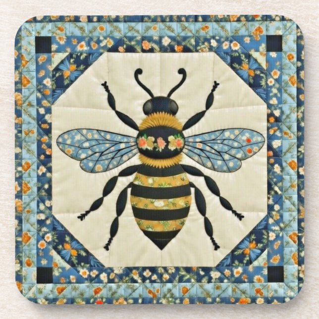 Posavasos Colcha Abeja Miel con Borde Azul (Frente)