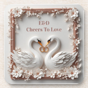 Posavasos 🕊️ Colección de Boda con Marco Floral de Corazón 
