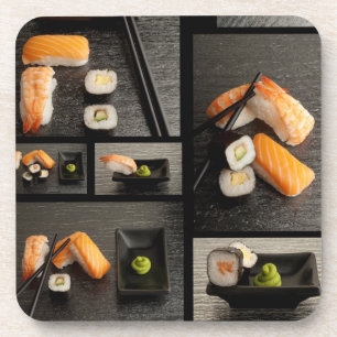 Posavasos Colección del sushi en fondo negro