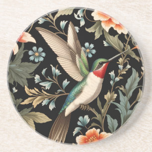 Posavasos Colibrí Hermoso sobre Fondo Floral Oscuro