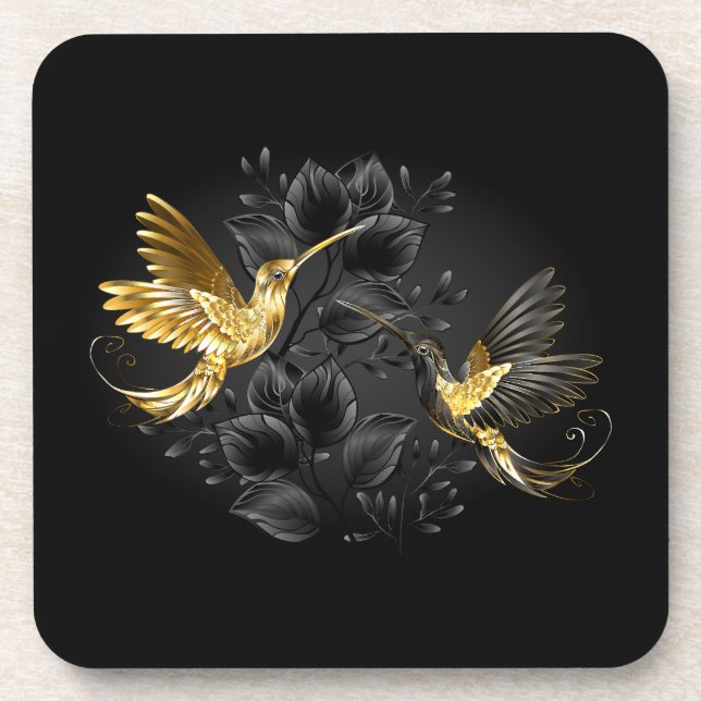Posavasos Colibrí negro y dorado (Frente)