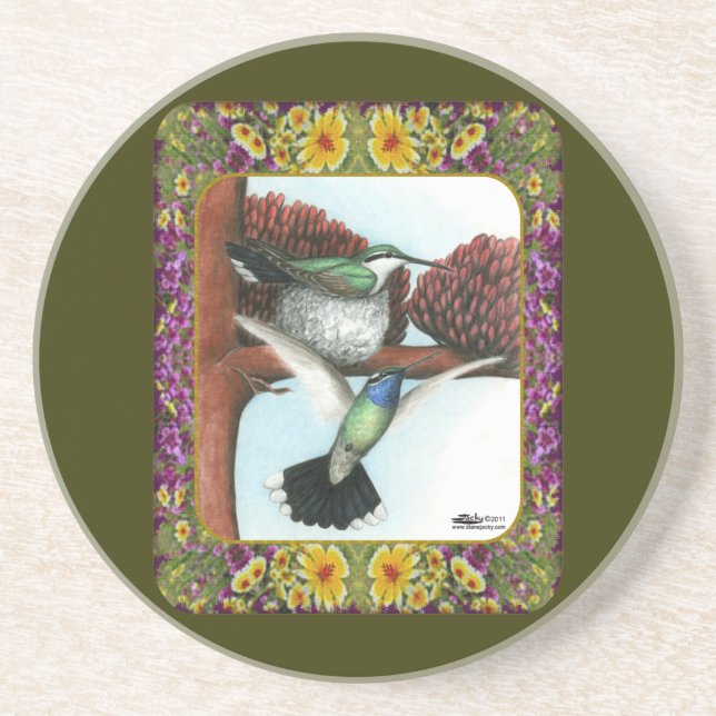 Posavasos Colibríes y Flores #3 (Frente)