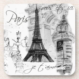 Posavasos Collage blanco y negro de la Torre Eiffel de París