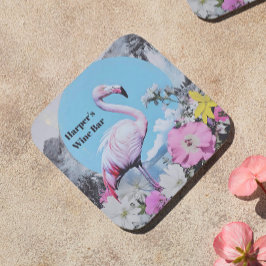 Posavasos Collage de flamenco rosa retro