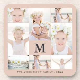 Posavasos Collage de fotos clásico con monograma y nombre