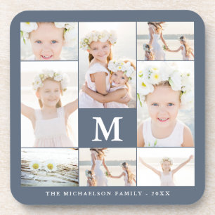 Posavasos Collage de fotos clásico con monograma y nombre