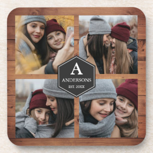 Posavasos Collage de fotos familiares de 4 imágenes de mader