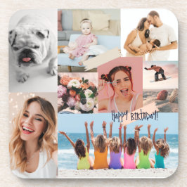 Posavasos Collage de fotos modernas Feliz cumpleaños