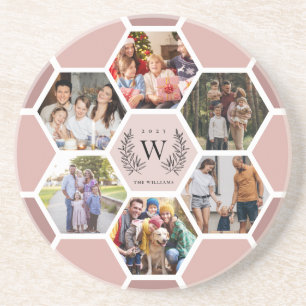 Posavasos Collage de fotos moderno monograma de honeycomb