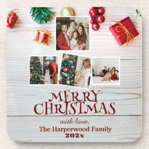 Posavasos collage de fotos navideñas familiares de madera si