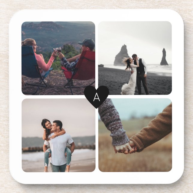 Posavasos Collage de fotos y monograma de recién casados (Frente)