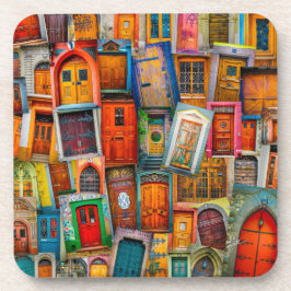 Posavasos Collage de puertas de arte de la vendimia único