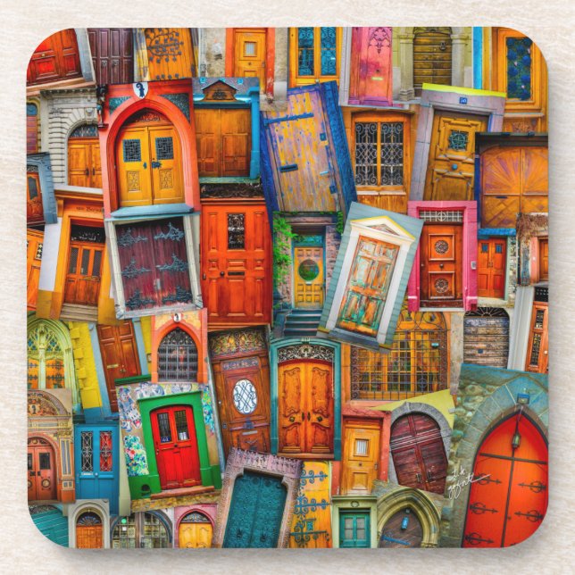 Posavasos Collage de puertas de arte de la vendimia único (Frente)