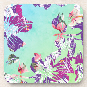 Posavasos Collage floral tropical moderno en Aqua