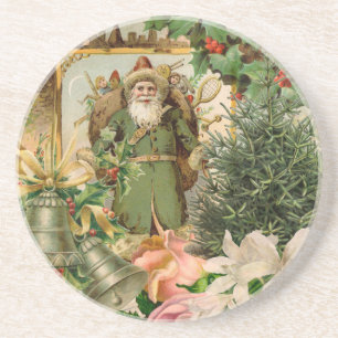 Posavasos Collage Navideño de Santa Verde del Viejo Mundo An