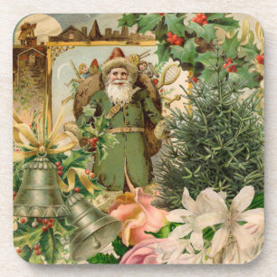 Posavasos Collage Navideño de Santa Verde del Viejo Mundo An