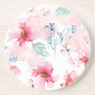Posavasos Color acuático rosa floral