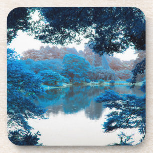 Posavasos Color azul hecho fresco, naturaleza única, lago