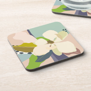 Posavasos Color Bloques Florista de Magnolia de Primavera 