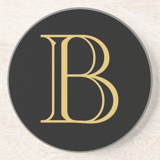 Posavasos Color dorado negro monograma caligrafía profesiona (Frente)