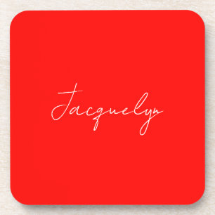 Posavasos Color Rojo Plain Elegante Nombre Minimalista Moder