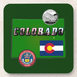 Posavasos Colorado Picture Text, Flag, Seal, Quarter, Map